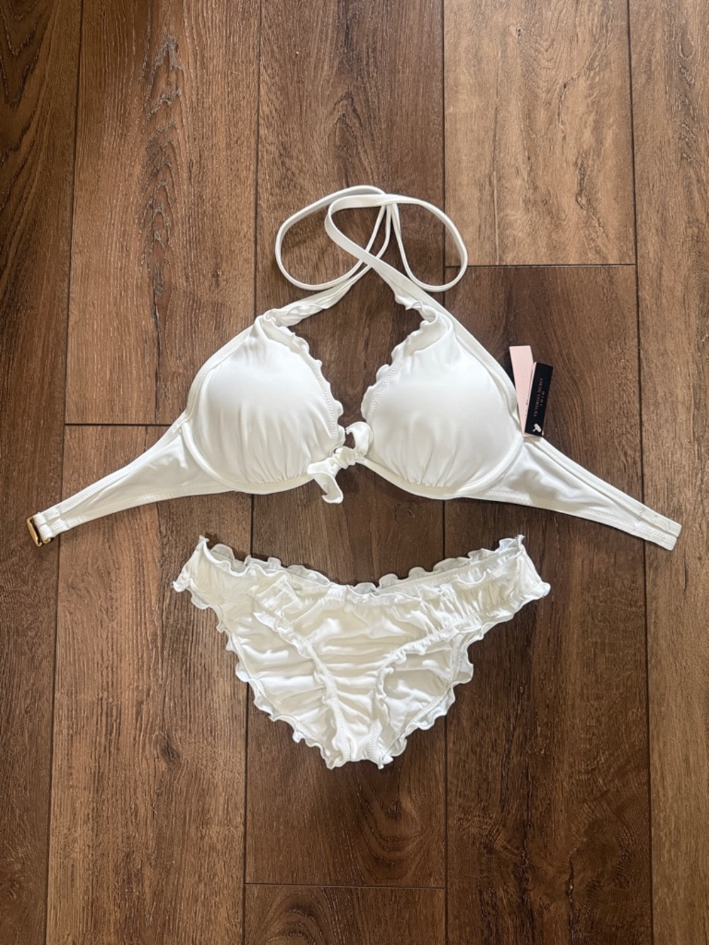 Victoria's Secret White Ruffled Halter Bikini Set